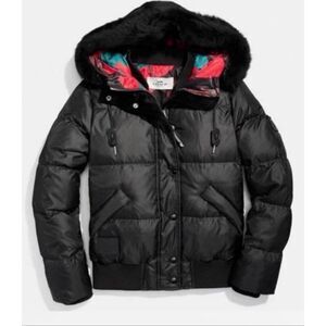 Women’s Coach Black Camo Puffer Jacket F20975 Medium